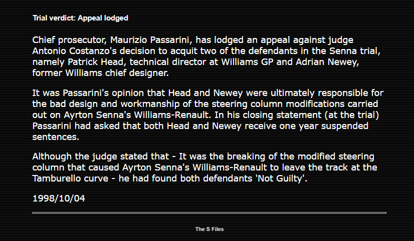 1998 Original Ayrton Senna Jury Findings
